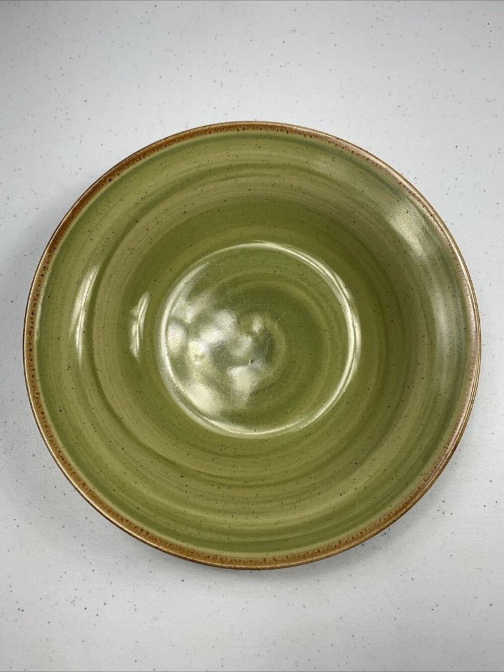 Thomson Pottery, Swirl Pattern Diameter Large Rim Soup Bowl Pasta Green